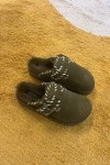 khaki fur-lined clogs