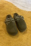 khaki fur-lined clogs